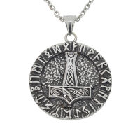 Stainless steel pendant - Thors hammer in rune ring Steel