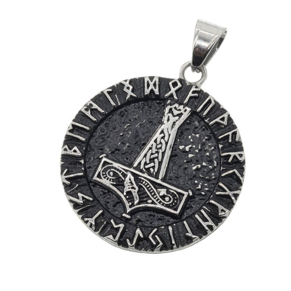 Stainless steel pendant - Thors hammer in rune ring Black