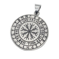 Stainless steel pendant - Thors hammer in rune ring Black