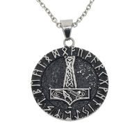 Stainless steel pendant - Thors hammer in rune ring Black