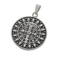 Stainless steel pendant - Benedictus medal - St Benedict Steel/Black