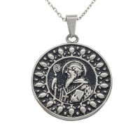Stainless steel pendant - Benedictus medal - St Benedict Steel/Black