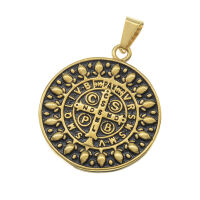 Edelstahlanhänger - Benediktusmedaille - St. Benedikt PVD-Gold/Schwarz
