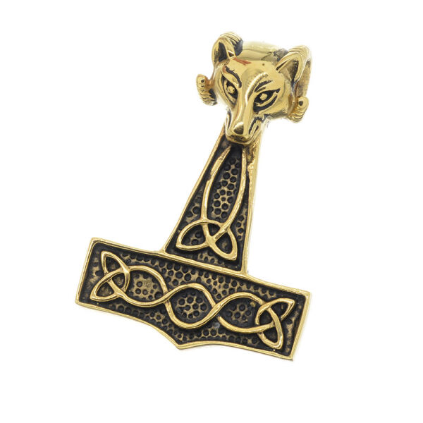 Thors Hammer mit Widderkopf PVD-Gold/Schwarz-48mm