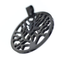Stainless Steel Pendant - Tree of Life PVD-Black-28mm