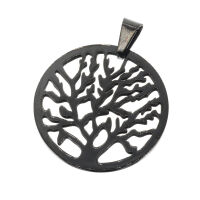 Stainless Steel Pendant - Tree of Life PVD-Black-32mm