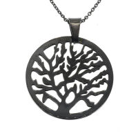Stainless Steel Pendant - Tree of Life PVD-Black-32mm