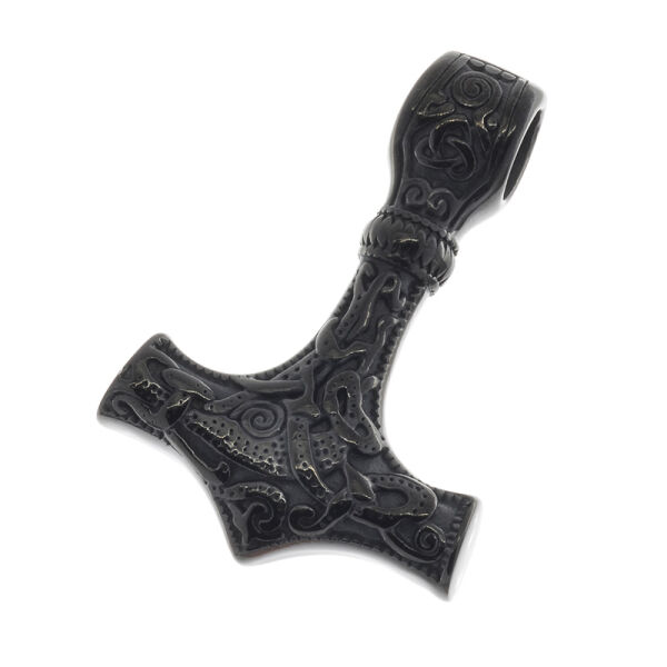Edelstahlanhänger - Thors Hammer "Midgardschlange" Schwarz