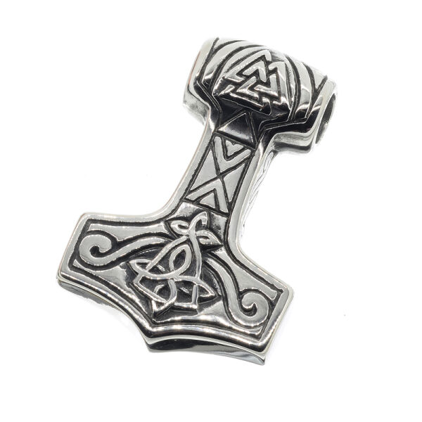 Edelstahlanhänger - Hammer mit Valknut 46 mm Stahl