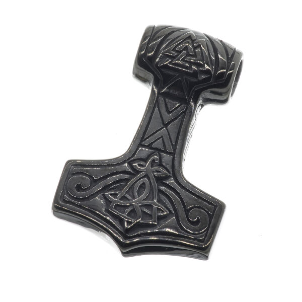 Stainless steel pendant - Hammer with Valknut 46 mm PVD-black