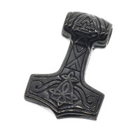 Stainless steel pendant - Hammer with Valknut 46 mm PVD-black