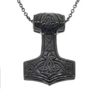 Stainless steel pendant - Hammer with Valknut 46 mm PVD-black