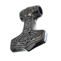 Stainless steel pendant - Hammer with Valknut 46 mm PVD-black