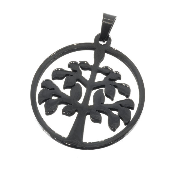 Stainless Steel Pendant - Yggdrasil PVD-Black-34mm