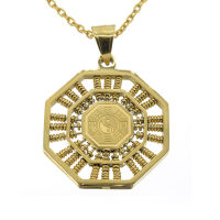 Edelstahlanhänger - Yin Yang Drehperlen Achteck PVD-Gold