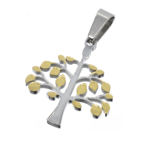 Edelstahlanhänger - Baum des Lebens  Bicolor Stahl/PVD-Gold-30mm