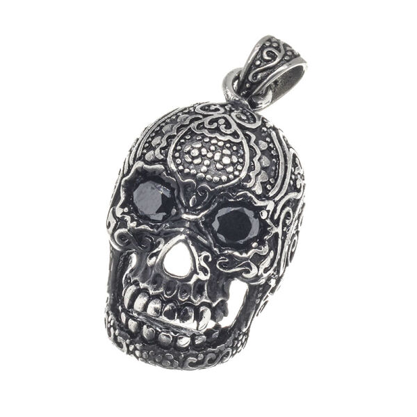 Edelstahlanhänger - Totenkopf mit schwarzen Steinaugen