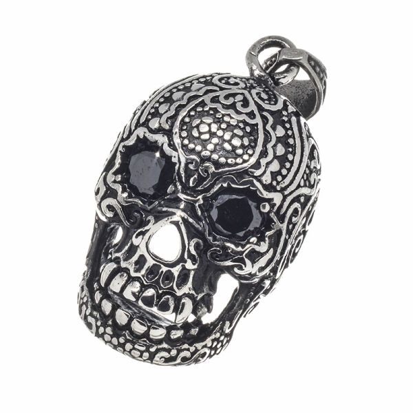 Stainless Steel Pendant - Skull with darkred stone eyes