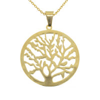 Stainless steel Pendant - Tree of Life, PVD-Gold-50mm, fixed eyelet