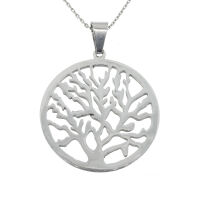 Stainless Steel Pendant - Tree of Life Steel-36mm, fixed eyelet