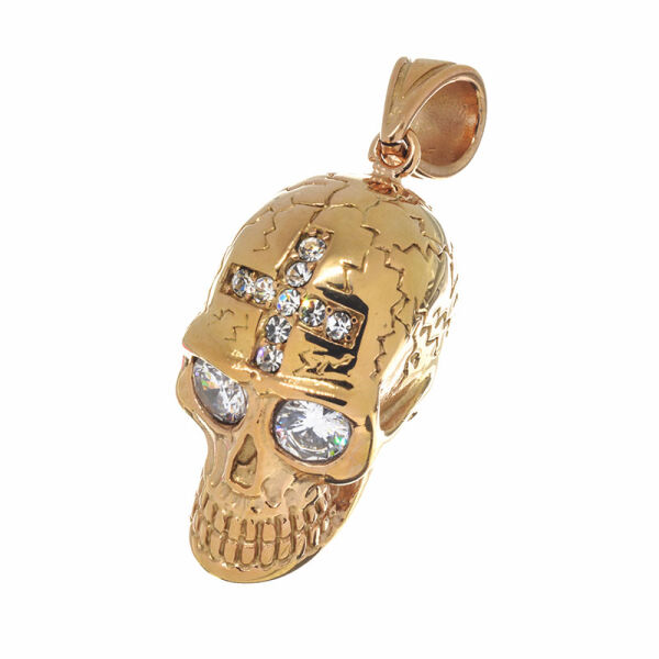 Stainless steel pendant – skull with rhinestones PVD-Gold