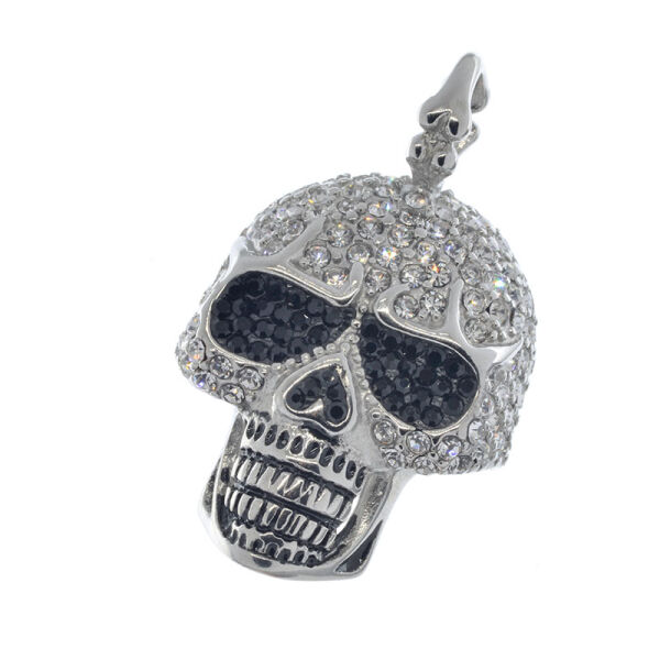 Stainless Steel Pendant - Skull "Rhinestone" black eyes