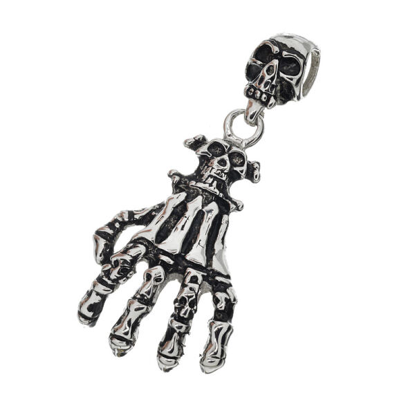 Edelstahlanhänger - Skeletthand mit Totenkopf