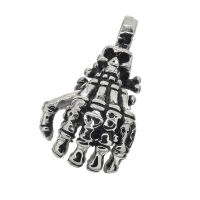 Edelstahlanhänger - Skeletthand mit Totenkopf