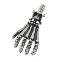 Edelstahlanhänger - Skeletthand mit Totenkopf