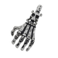 Edelstahlanhänger - Skeletthand mit Totenkopf