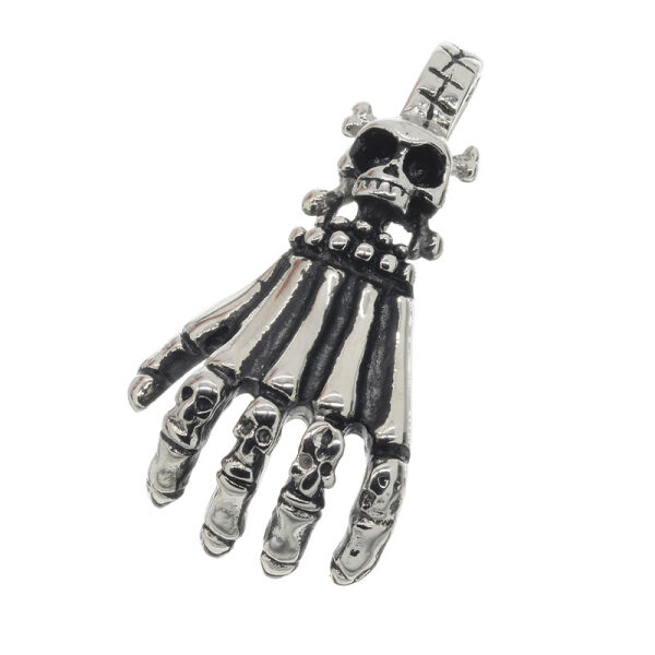 Stainless steel pendant - skeleton hand with skull D