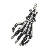 Edelstahlanhänger - Skeletthand mit Totenkopf