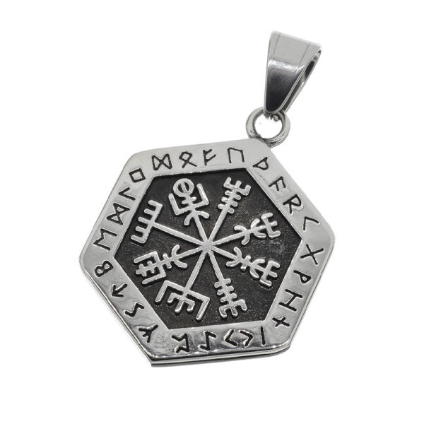 Stainless steel pendant - Vegvisir hexagonal