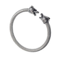 Stainless Steel Bangle with Wolfs Head