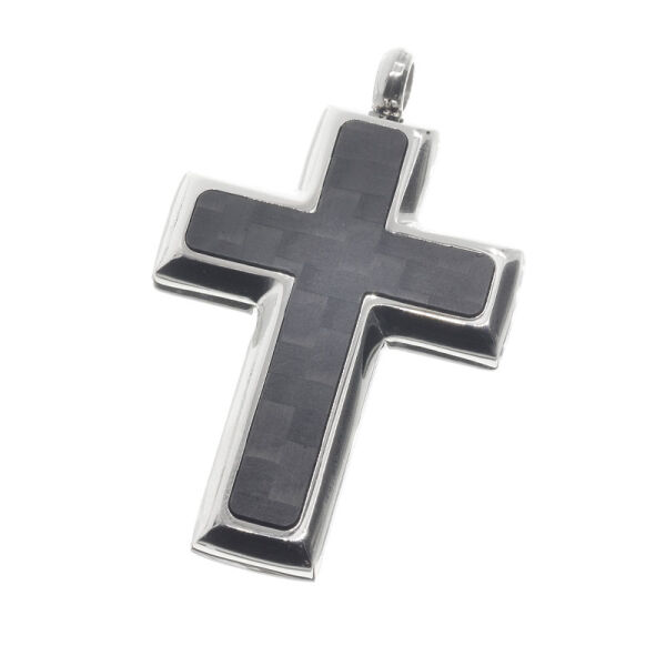Edelstahlanhänger - Kreuz mit Carbon "Umbra" Stahl