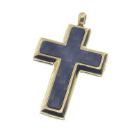 Edelstahlanhänger - Kreuz mit Carbon "Umbra" PVD-Gold