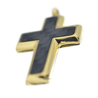 Edelstahlanhänger - Kreuz mit Carbon "Umbra" PVD-Gold