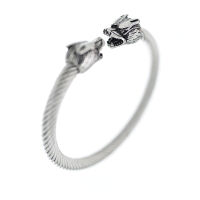 Stainless Steel Bangle with Wolfs Head Steel