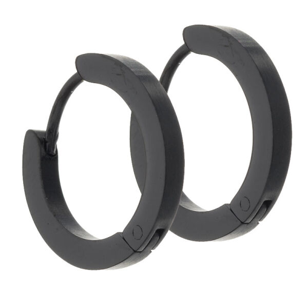 Stainless steel earring - Clip-on hoop 16 mm - flat PVD black 2 mm matte