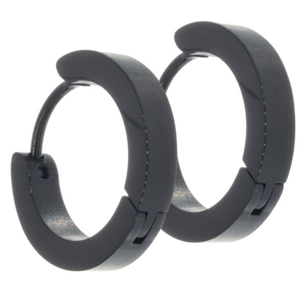 Stainless steel earring - Clip-on hoop 16 mm - flat PVD black 3 mm matte