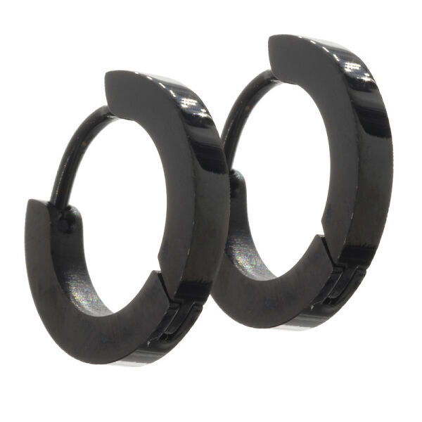 Stainless steel - folding hoop earring 13 mm PVD-Black-2mm-Polished