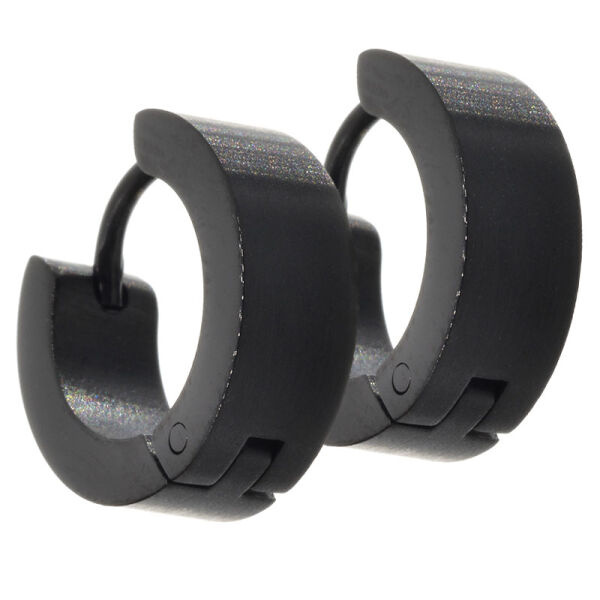 Stainless steel - folding hoop earring 13 mm PVD-Black-5mm-Matt