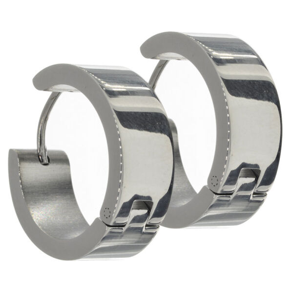 Stainless steel earring - Clip-on hoop 20 mm - flat Stainless steel 7 mm polished