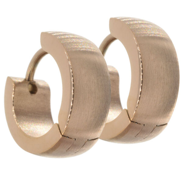 Stainless steel earring - hinged hoop 13 mm - rounded PVD rose gold 5 mm matte