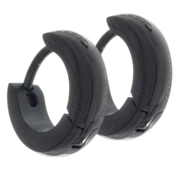 Stainless steel earring - hinged hoop 10 mm - rounded PVD black 3 mm polished