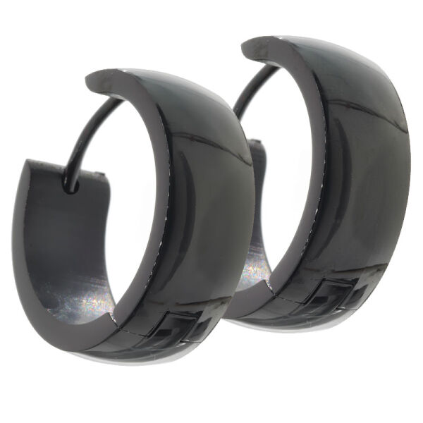 Stainless steel earring - hinged hoop 20 mm - rounded PVD black 7 mm polished