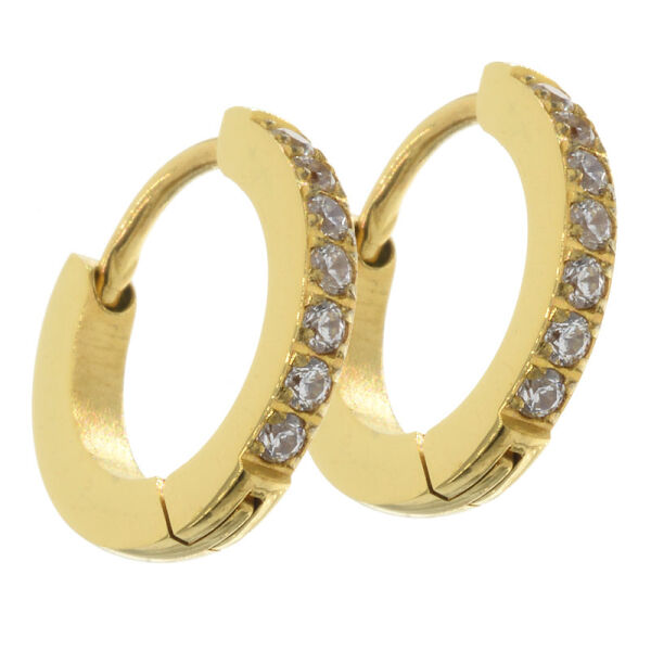 Edelstahlcreole mit Zirkonias, PVD-Gold - 13 mm