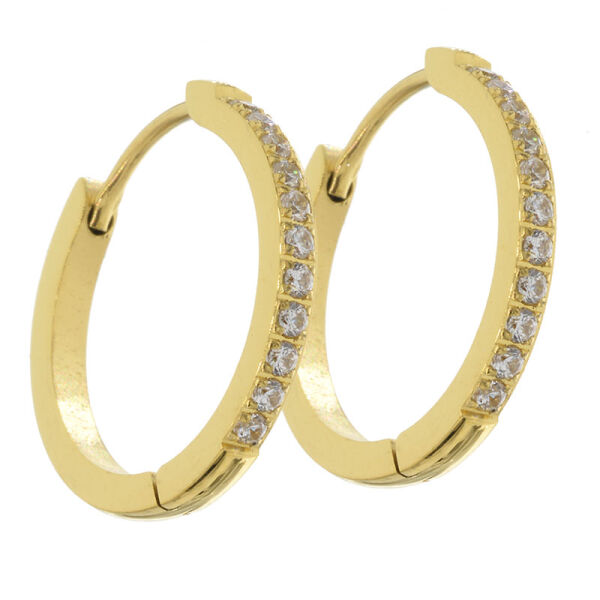 Edelstahlcreole mit Zirkonias, PVD-Gold - 19 mm