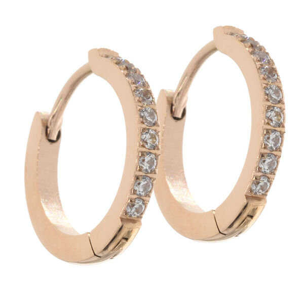 Edelstahlcreole mit Zirkonias, PVD-Rosegold - 15 mm