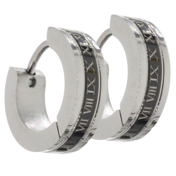 Stainless steel earrings, hinged hoop earrings with Roman numerals